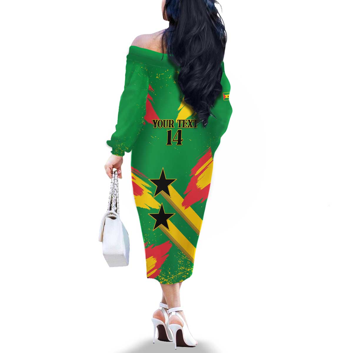Custom Sao Tome and Principe Football Family Matching Off The Shoulder Long Sleeve Dress and Hawaiian Shirt Selecao dos Falcoes e Papagaios