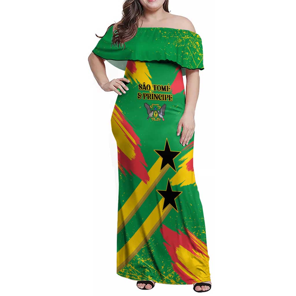 Custom Sao Tome and Principe Football Family Matching Off Shoulder Maxi Dress and Hawaiian Shirt Selecao dos Falcoes e Papagaios