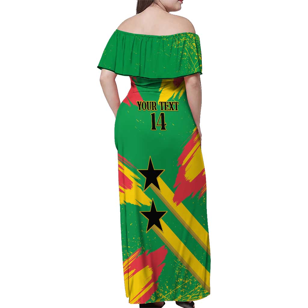 Custom Sao Tome and Principe Football Family Matching Off Shoulder Maxi Dress and Hawaiian Shirt Selecao dos Falcoes e Papagaios