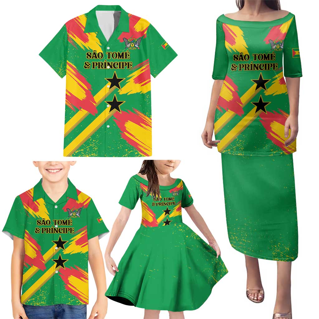 Custom Sao Tome and Principe Football Family Matching Puletasi and Hawaiian Shirt Selecao dos Falcoes e Papagaios