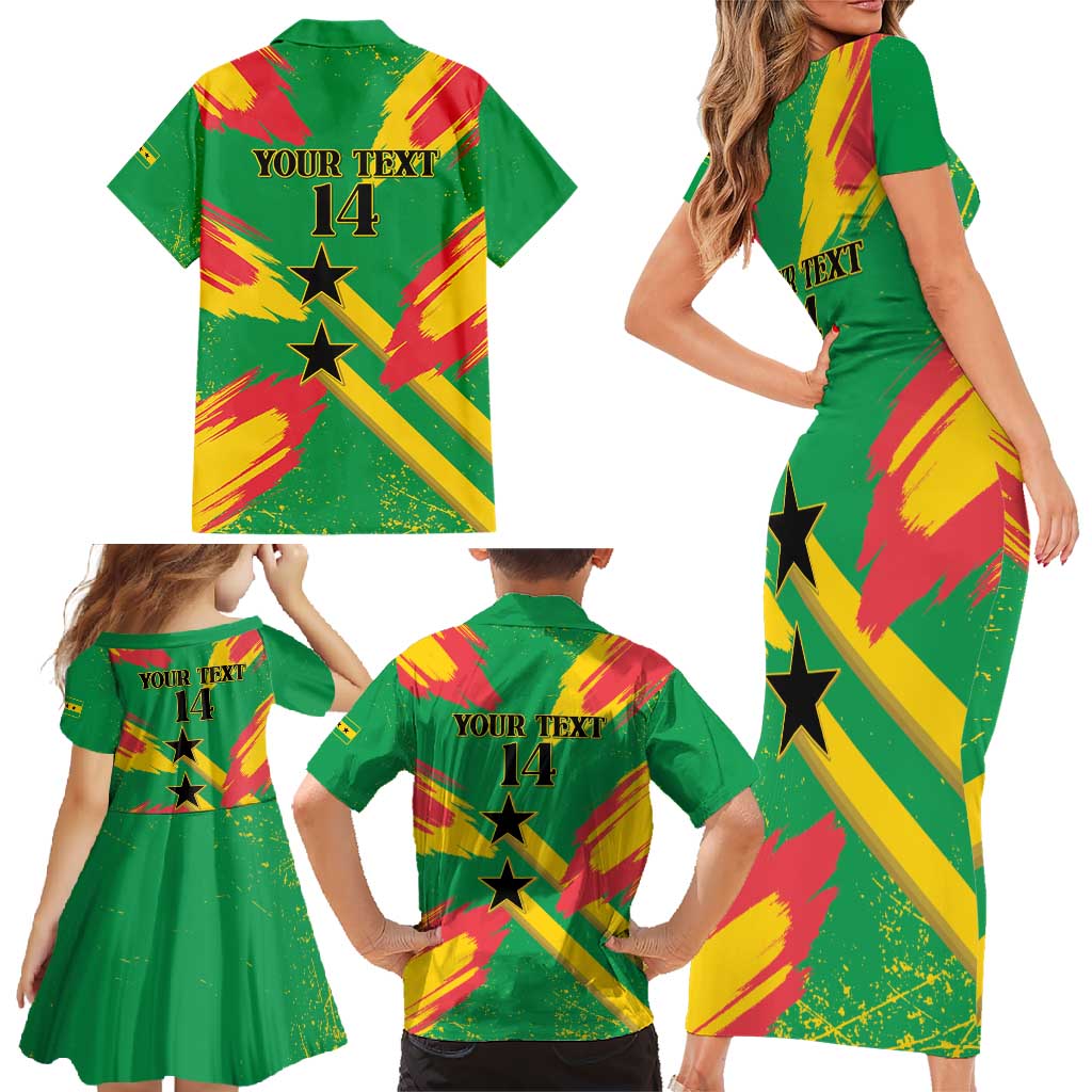 Custom Sao Tome and Principe Football Family Matching Short Sleeve Bodycon Dress and Hawaiian Shirt Selecao dos Falcoes e Papagaios