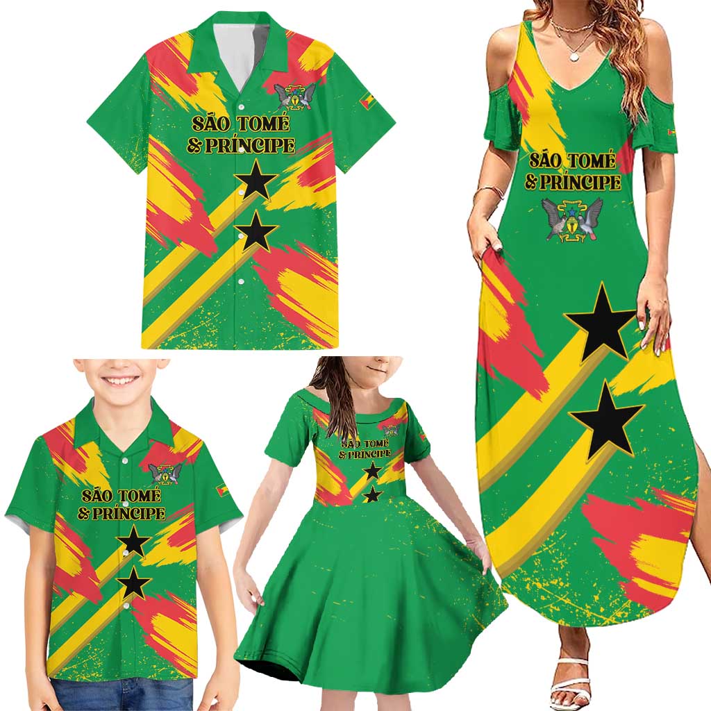 Custom Sao Tome and Principe Football Family Matching Summer Maxi Dress and Hawaiian Shirt Selecao dos Falcoes e Papagaios