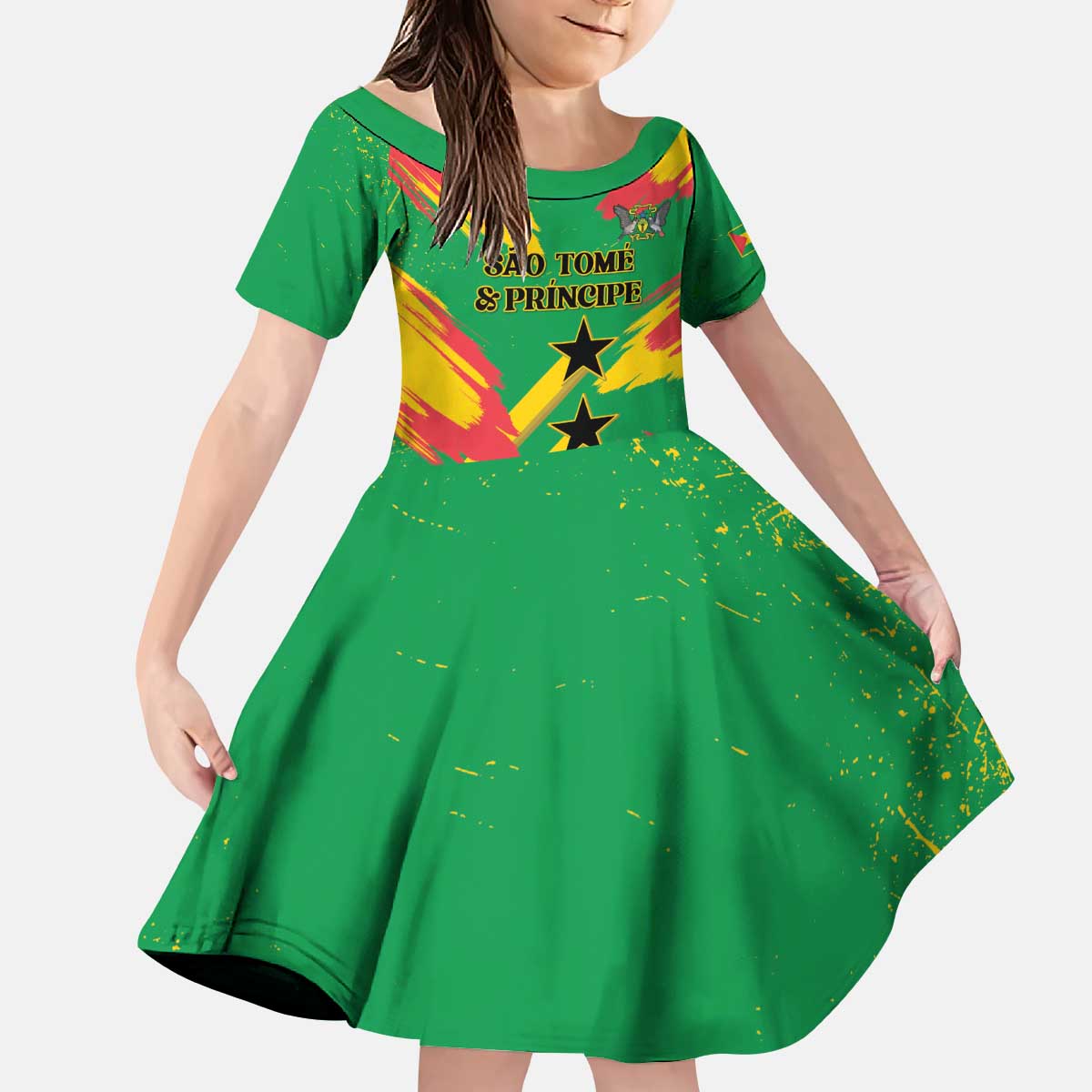 Custom Sao Tome and Principe Football Kid Short Sleeve Dress Selecao dos Falcoes e Papagaios