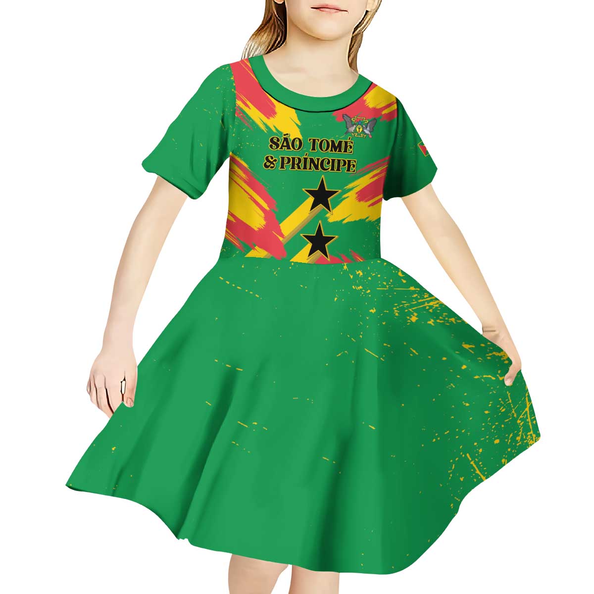 Custom Sao Tome and Principe Football Kid Short Sleeve Dress Selecao dos Falcoes e Papagaios