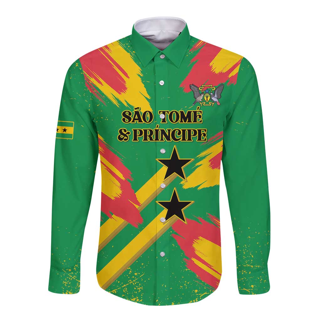 Custom Sao Tome and Principe Football Long Sleeve Button Shirt Selecao dos Falcoes e Papagaios