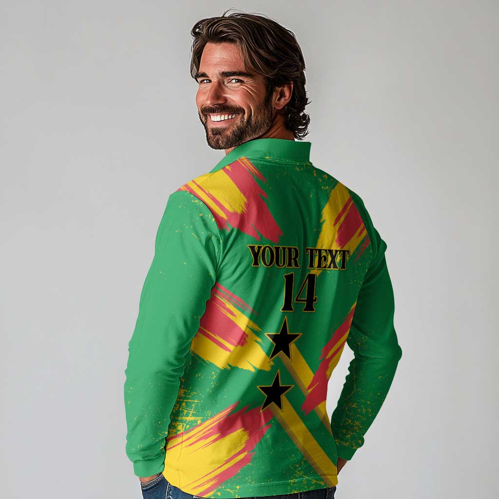 Custom Sao Tome and Principe Football Long Sleeve Polo Shirt Selecao dos Falcoes e Papagaios