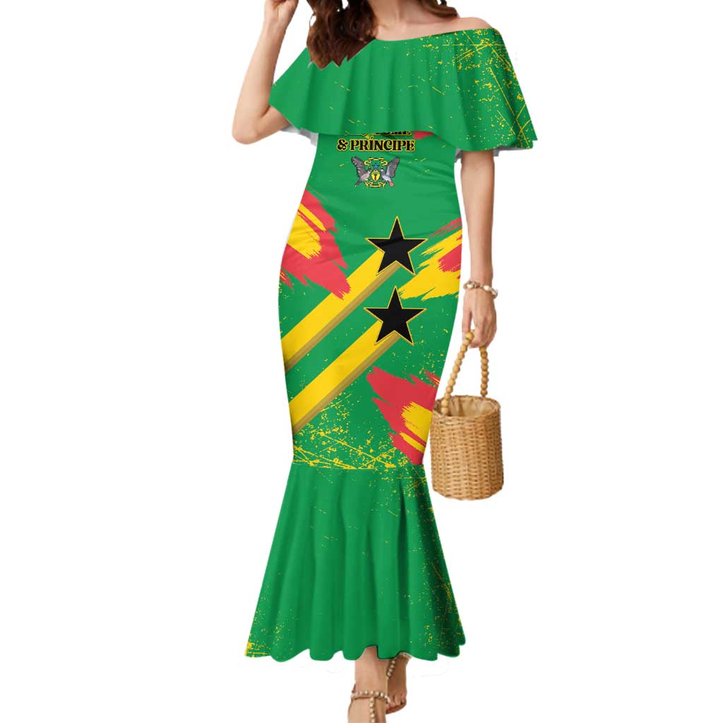 Custom Sao Tome and Principe Football Mermaid Dress Selecao dos Falcoes e Papagaios