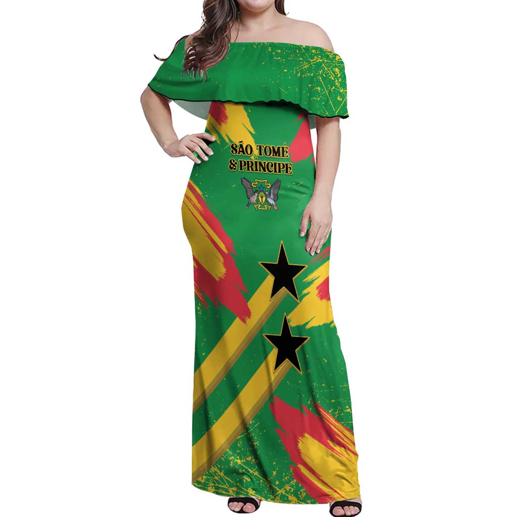 Custom Sao Tome and Principe Football Off Shoulder Maxi Dress Selecao dos Falcoes e Papagaios