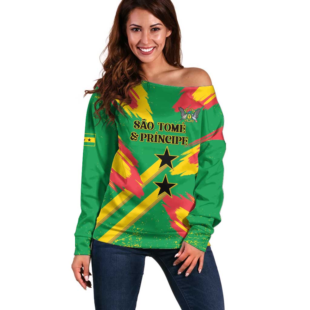 Custom Sao Tome and Principe Football Off Shoulder Sweater Selecao dos Falcoes e Papagaios