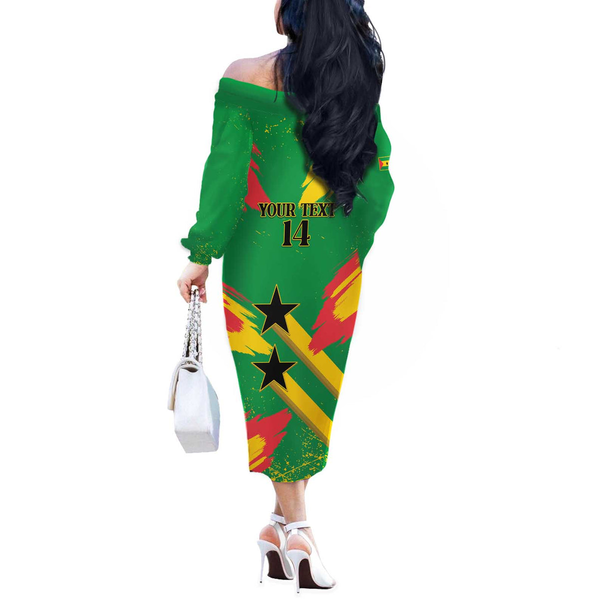 Custom Sao Tome and Principe Football Off The Shoulder Long Sleeve Dress Selecao dos Falcoes e Papagaios