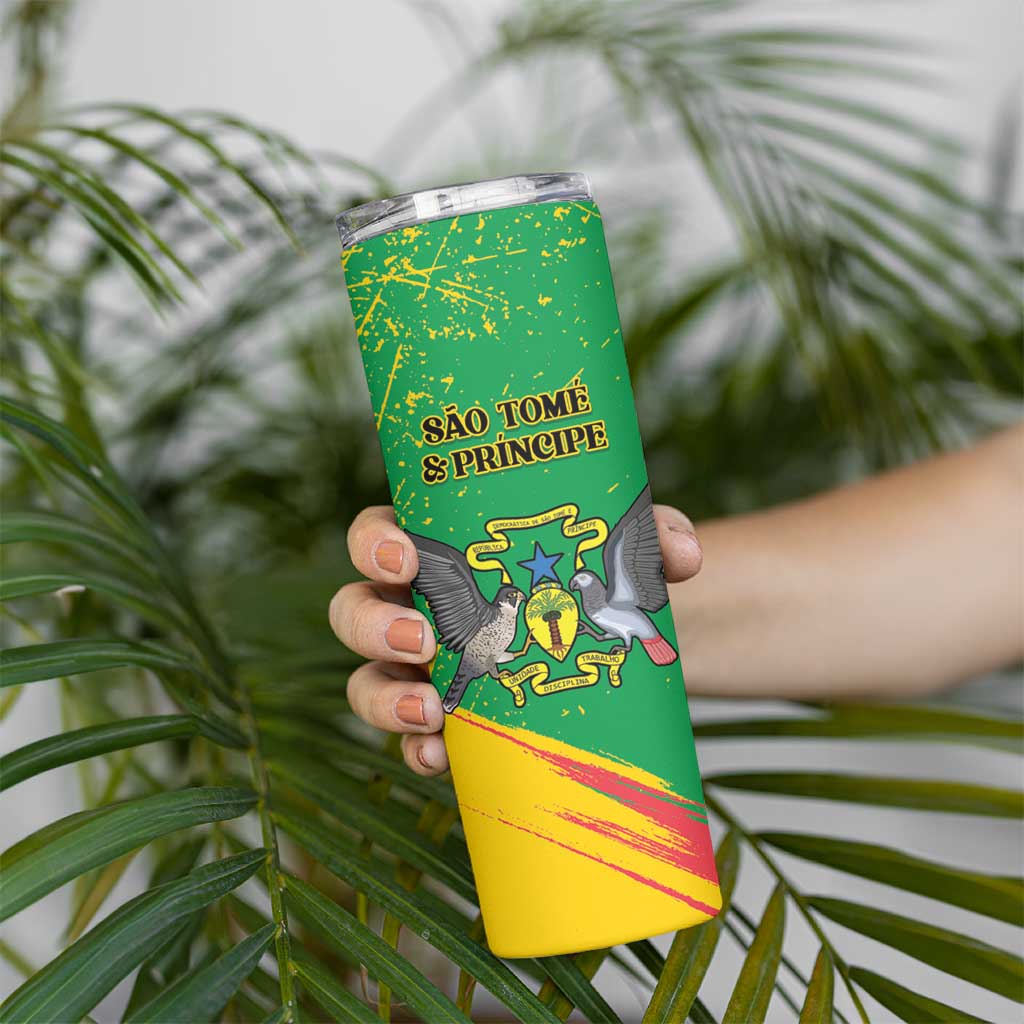 Custom Sao Tome and Principe Football Skinny Tumbler Selecao dos Falcoes e Papagaios