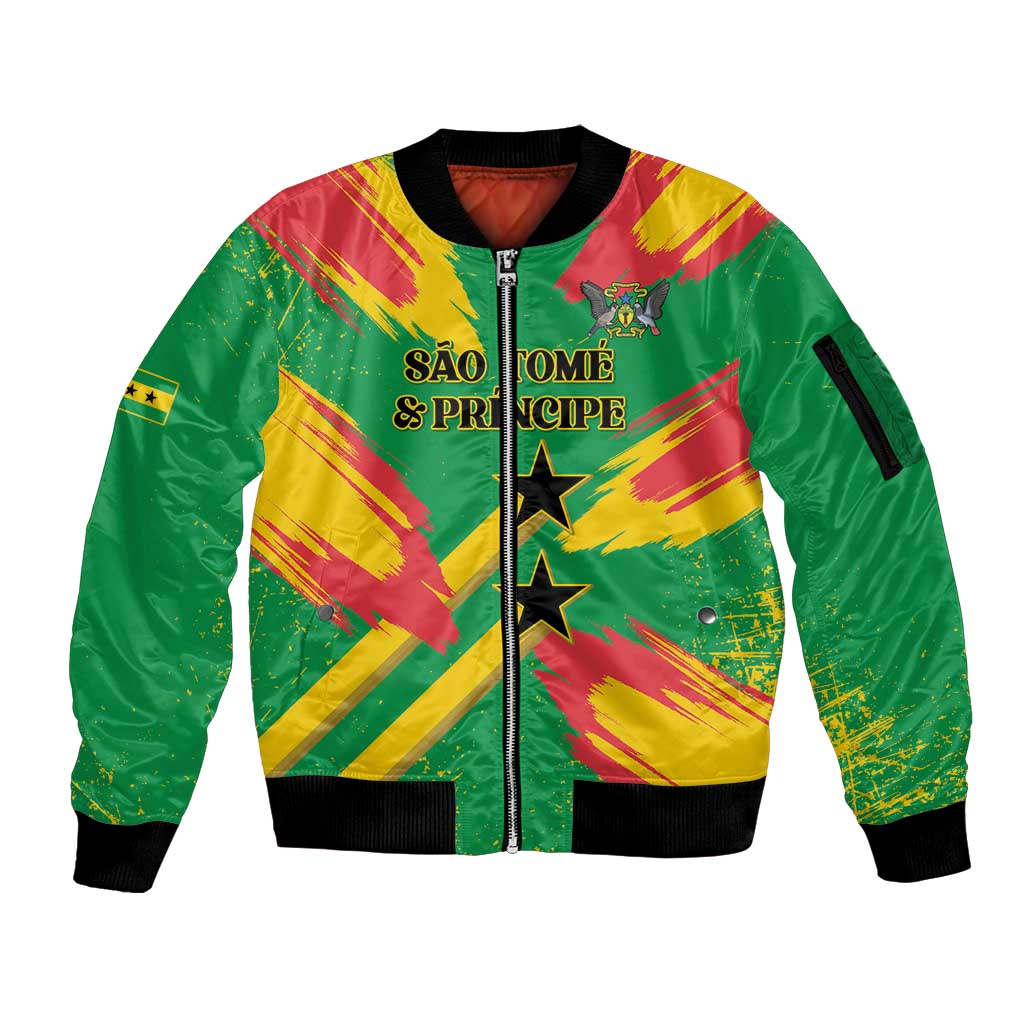 Custom Sao Tome and Principe Football Sleeve Zip Bomber Jacket Selecao dos Falcoes e Papagaios