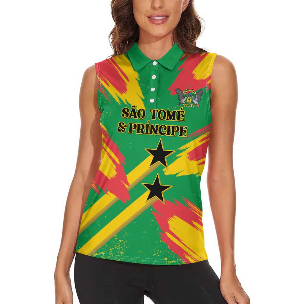 Custom Sao Tome and Principe Football Women Sleeveless Polo Shirt Selecao dos Falcoes e Papagaios