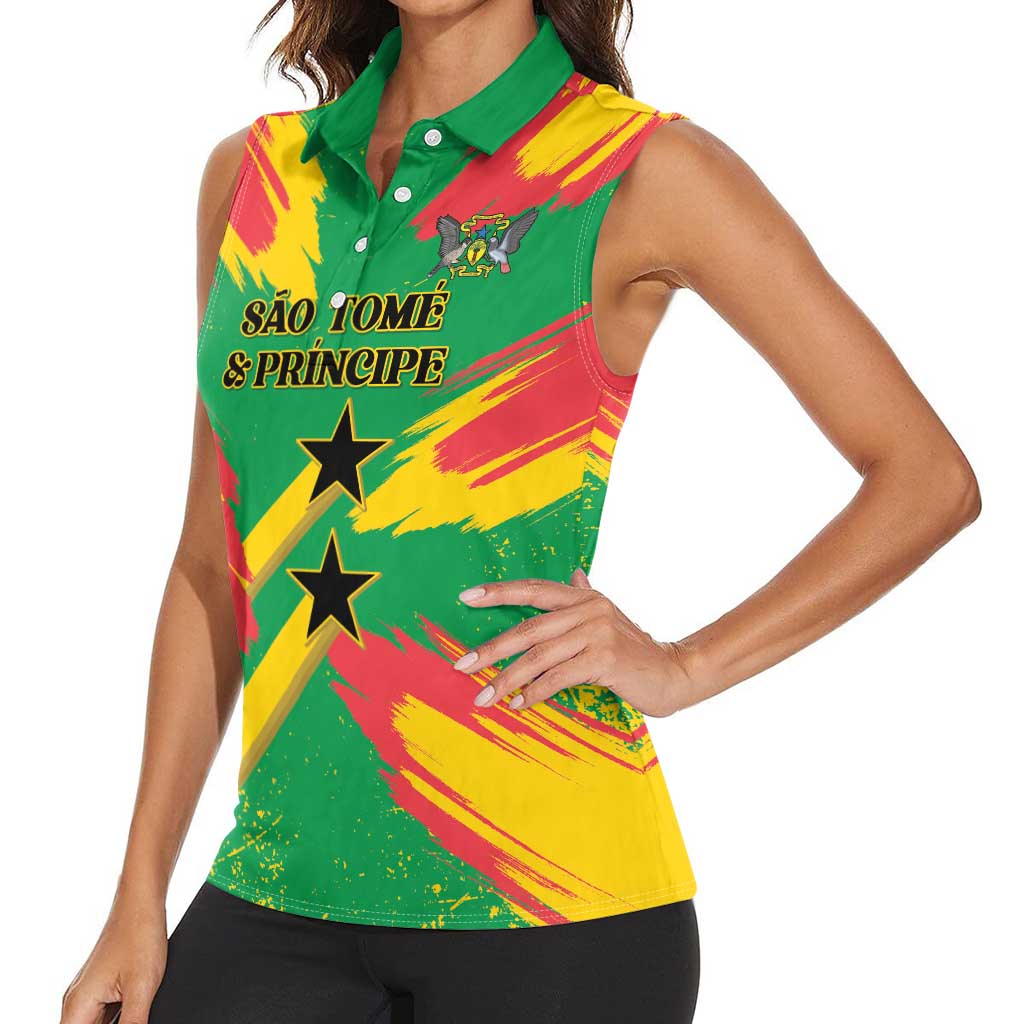 Custom Sao Tome and Principe Football Women Sleeveless Polo Shirt Selecao dos Falcoes e Papagaios
