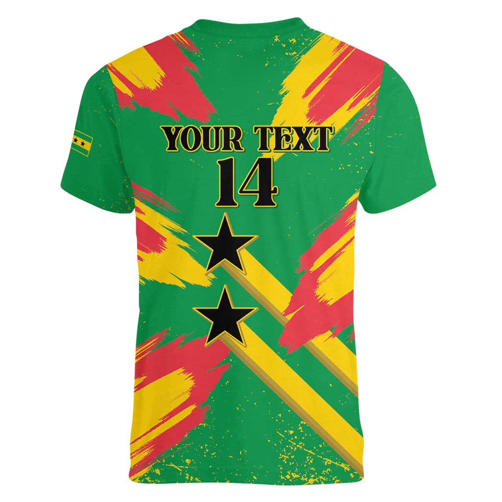 Custom Sao Tome and Principe Football Women V-Neck T-Shirt Selecao dos Falcoes e Papagaios