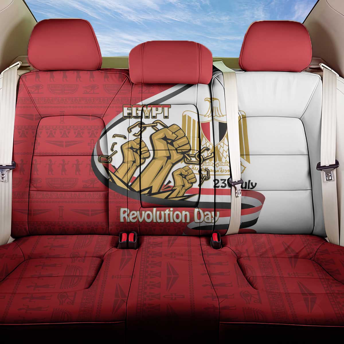 Egypt Revolution Day Back Car Seat Cover Coat of Arms Egyptian Pattern
