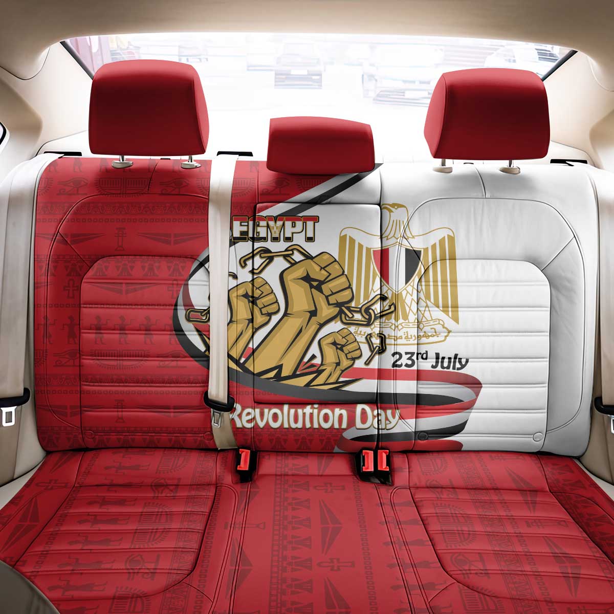 Egypt Revolution Day Back Car Seat Cover Coat of Arms Egyptian Pattern
