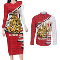 Egypt Revolution Day Couples Matching Long Sleeve Bodycon Dress and Long Sleeve Button Shirt Coat of Arms Egyptian Pattern