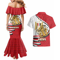 Egypt Revolution Day Couples Matching Mermaid Dress and Hawaiian Shirt Coat of Arms Egyptian Pattern