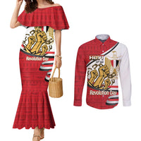 Egypt Revolution Day Couples Matching Mermaid Dress and Long Sleeve Button Shirt Coat of Arms Egyptian Pattern