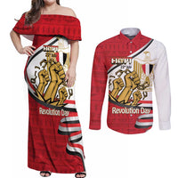 Egypt Revolution Day Couples Matching Off Shoulder Maxi Dress and Long Sleeve Button Shirt Coat of Arms Egyptian Pattern