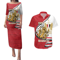 Egypt Revolution Day Couples Matching Puletasi and Hawaiian Shirt Coat of Arms Egyptian Pattern