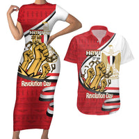 Egypt Revolution Day Couples Matching Short Sleeve Bodycon Dress and Hawaiian Shirt Coat of Arms Egyptian Pattern