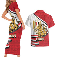 Egypt Revolution Day Couples Matching Short Sleeve Bodycon Dress and Hawaiian Shirt Coat of Arms Egyptian Pattern