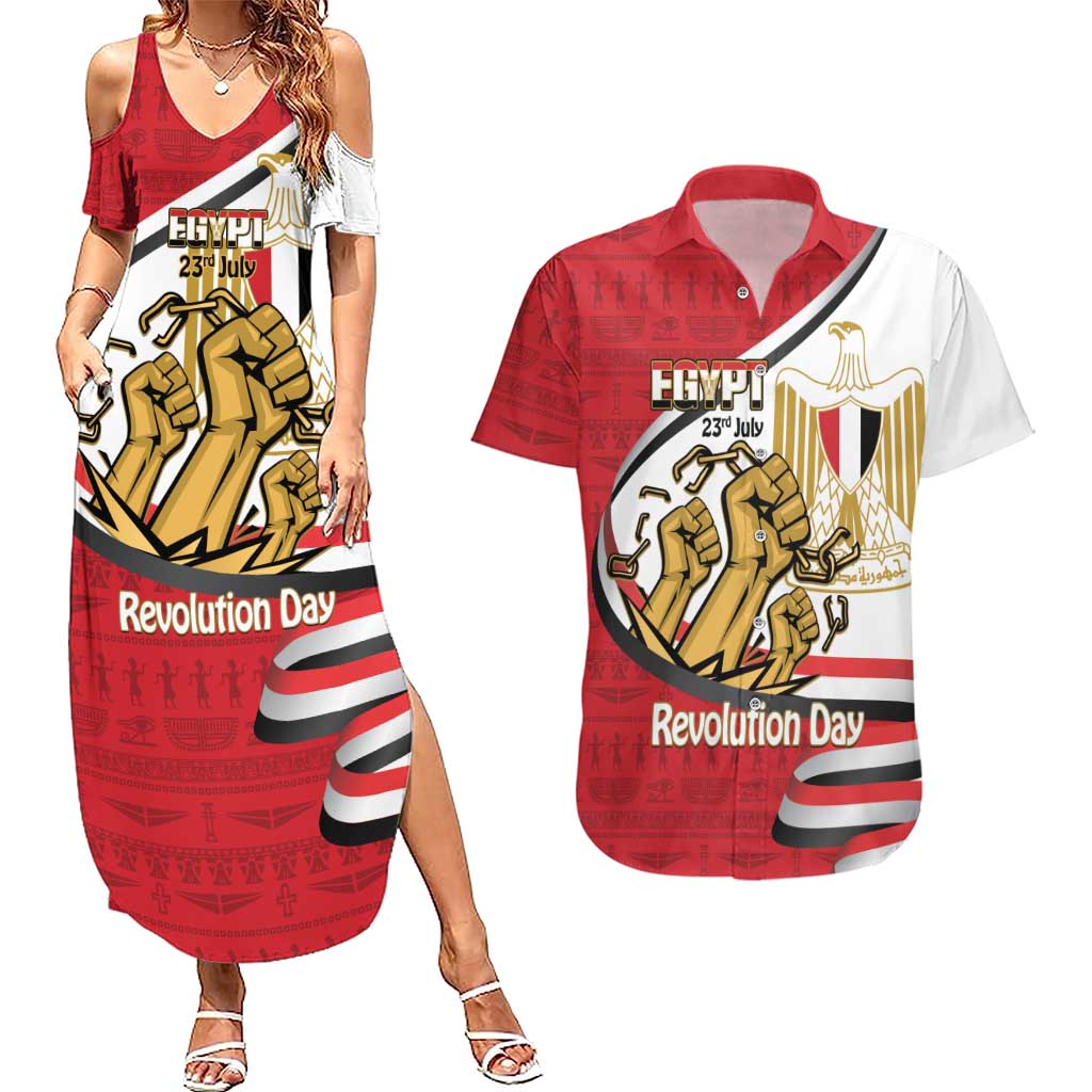 Egypt Revolution Day Couples Matching Summer Maxi Dress and Hawaiian Shirt Coat of Arms Egyptian Pattern
