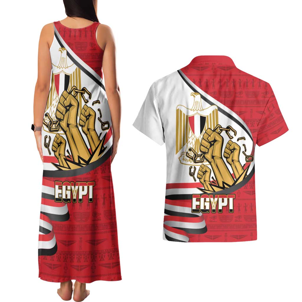 Egypt Revolution Day Couples Matching Tank Maxi Dress and Hawaiian Shirt Coat of Arms Egyptian Pattern
