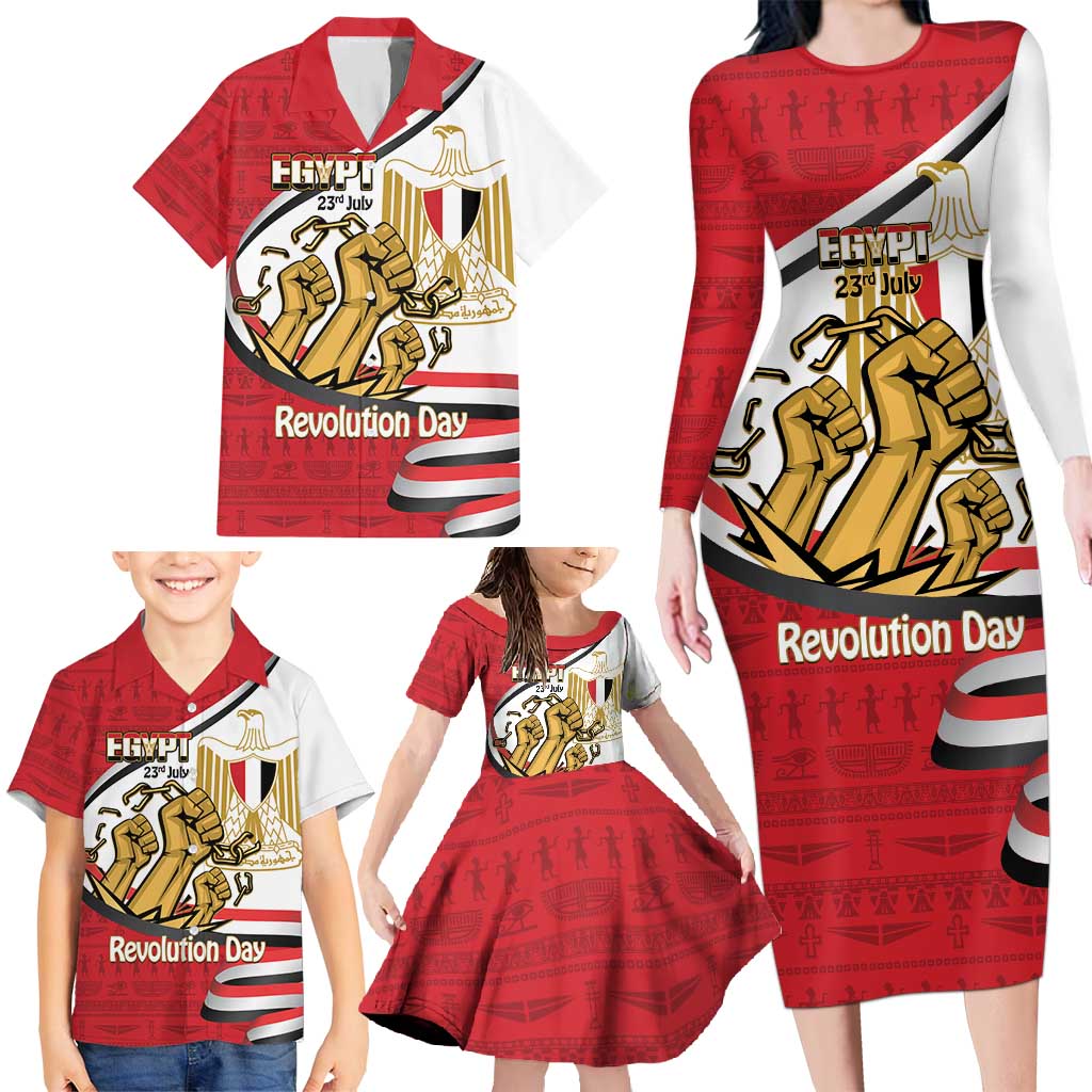 Egypt Revolution Day Family Matching Long Sleeve Bodycon Dress and Hawaiian Shirt Coat of Arms Egyptian Pattern