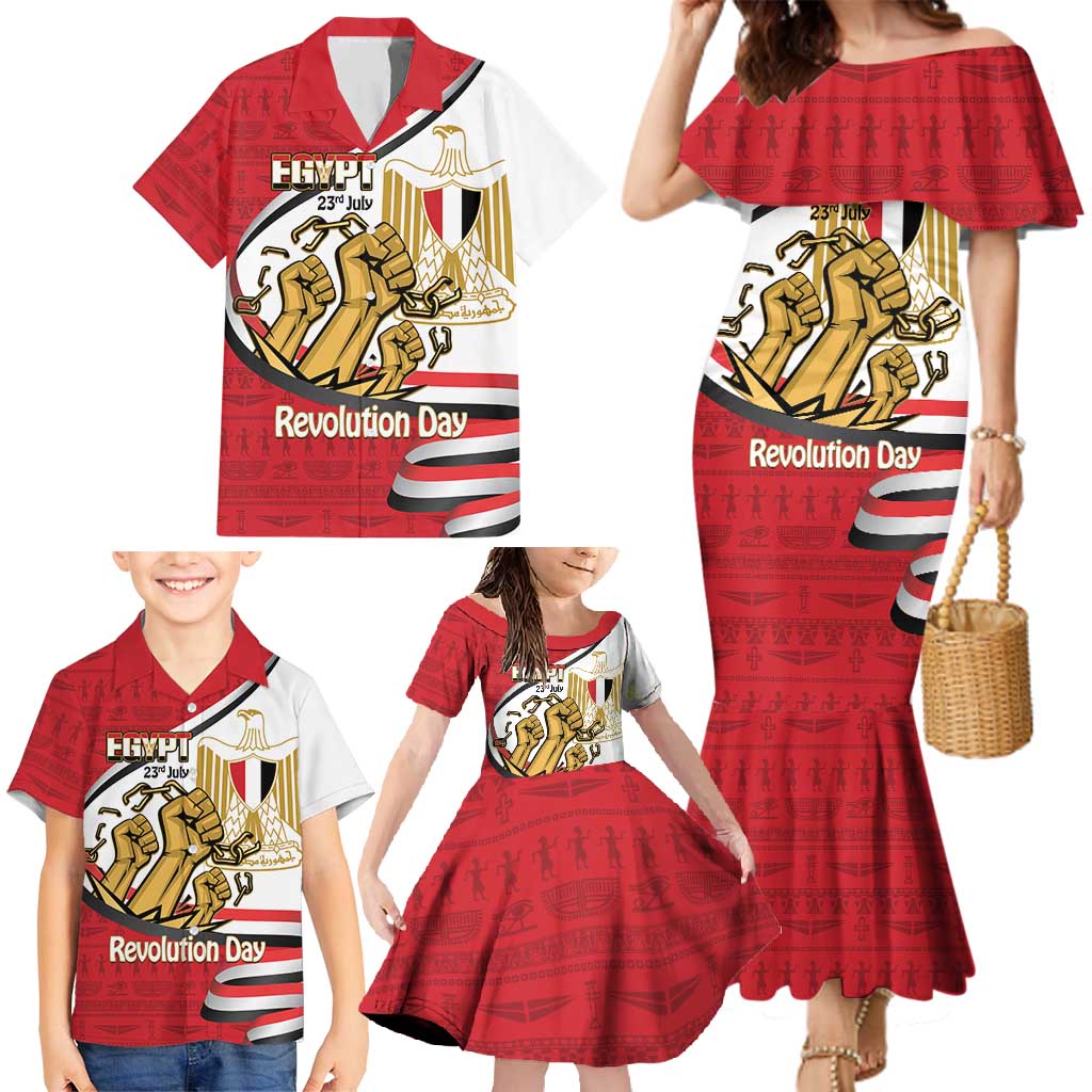 Egypt Revolution Day Family Matching Mermaid Dress and Hawaiian Shirt Coat of Arms Egyptian Pattern