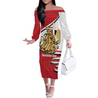 Egypt Revolution Day Family Matching Off The Shoulder Long Sleeve Dress and Hawaiian Shirt Coat of Arms Egyptian Pattern