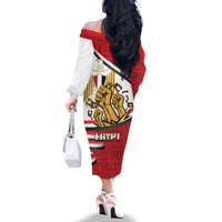 Egypt Revolution Day Family Matching Off The Shoulder Long Sleeve Dress and Hawaiian Shirt Coat of Arms Egyptian Pattern