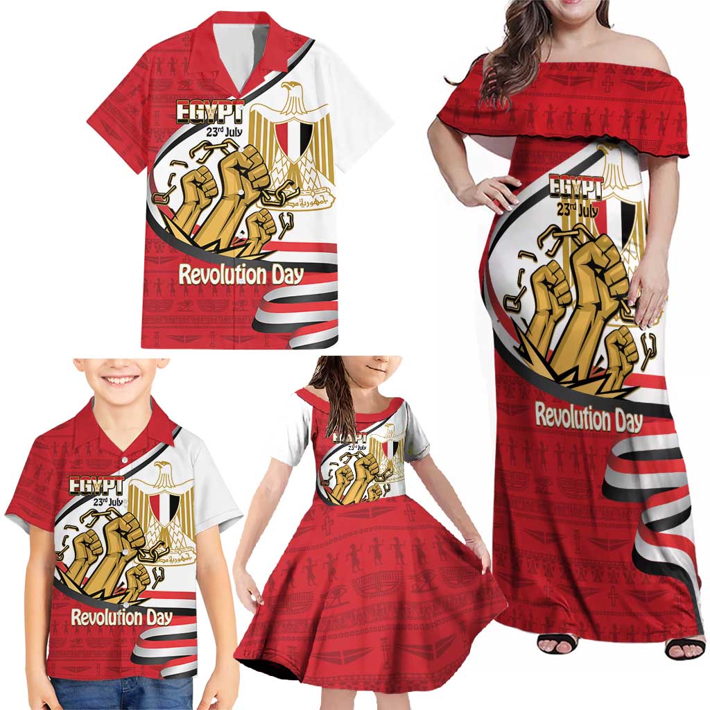 Egypt Revolution Day Family Matching Off Shoulder Maxi Dress and Hawaiian Shirt Coat of Arms Egyptian Pattern