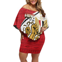 Egypt Revolution Day Family Matching Off Shoulder Short Dress and Hawaiian Shirt Coat of Arms Egyptian Pattern