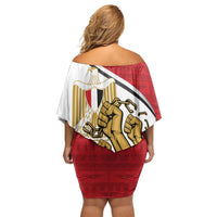 Egypt Revolution Day Family Matching Off Shoulder Short Dress and Hawaiian Shirt Coat of Arms Egyptian Pattern