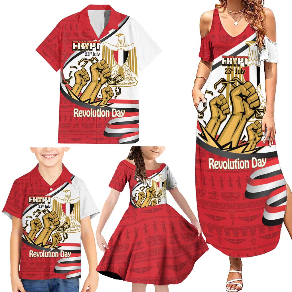 Egypt Revolution Day Family Matching Summer Maxi Dress and Hawaiian Shirt Coat of Arms Egyptian Pattern