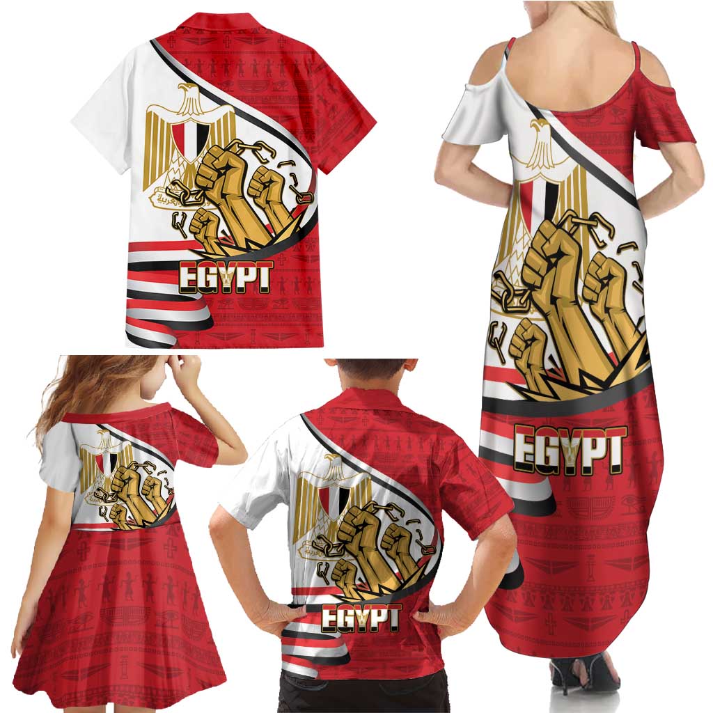 Egypt Revolution Day Family Matching Summer Maxi Dress and Hawaiian Shirt Coat of Arms Egyptian Pattern