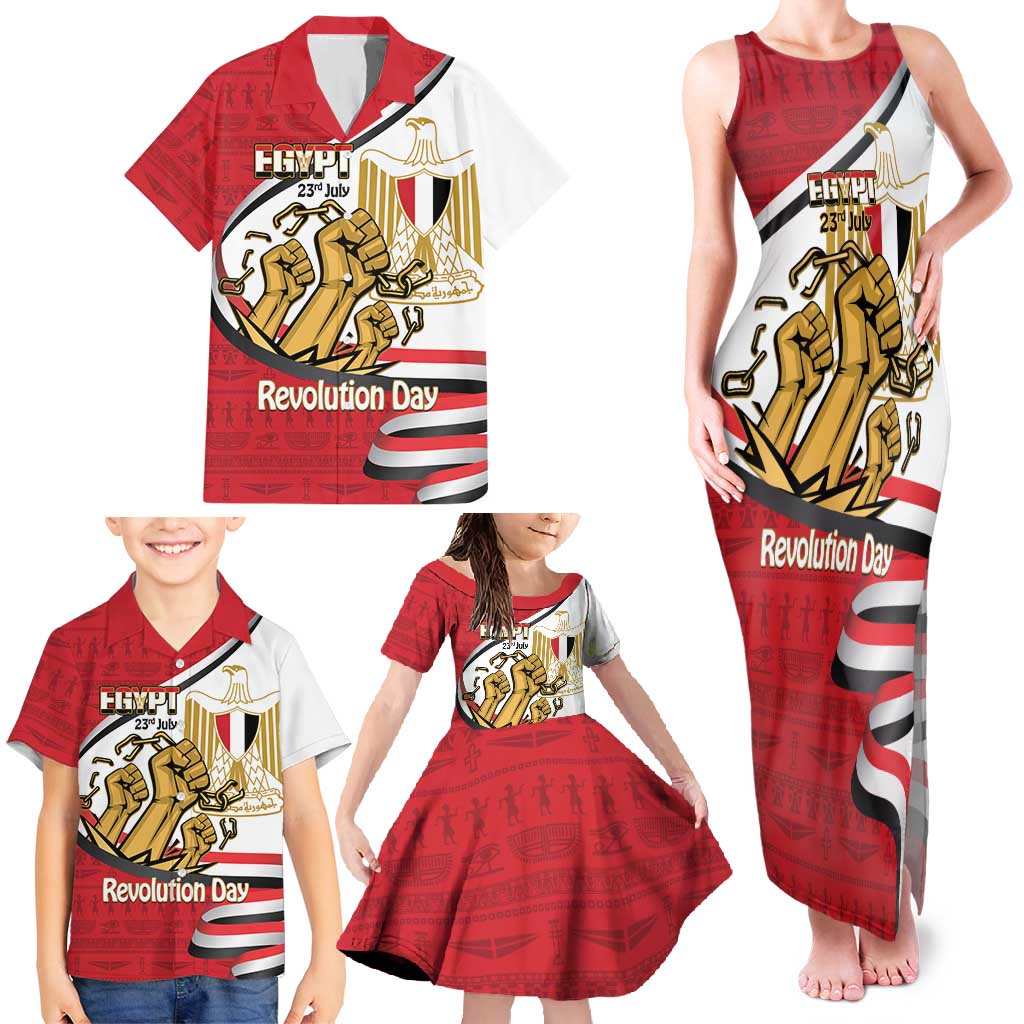 Egypt Revolution Day Family Matching Tank Maxi Dress and Hawaiian Shirt Coat of Arms Egyptian Pattern