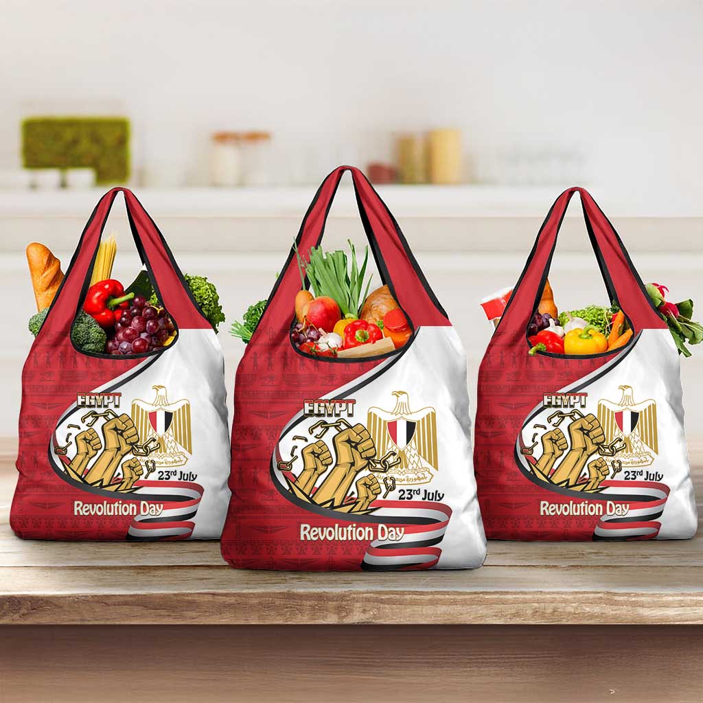Egypt Revolution Day Grocery Bag Coat of Arms Egyptian Pattern
