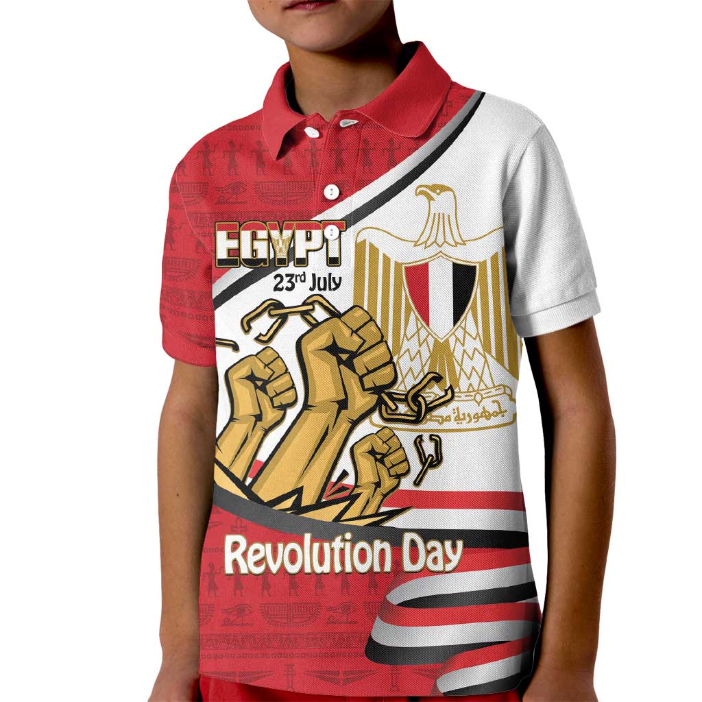 Egypt Revolution Day Kid Polo Shirt Coat of Arms Egyptian Pattern