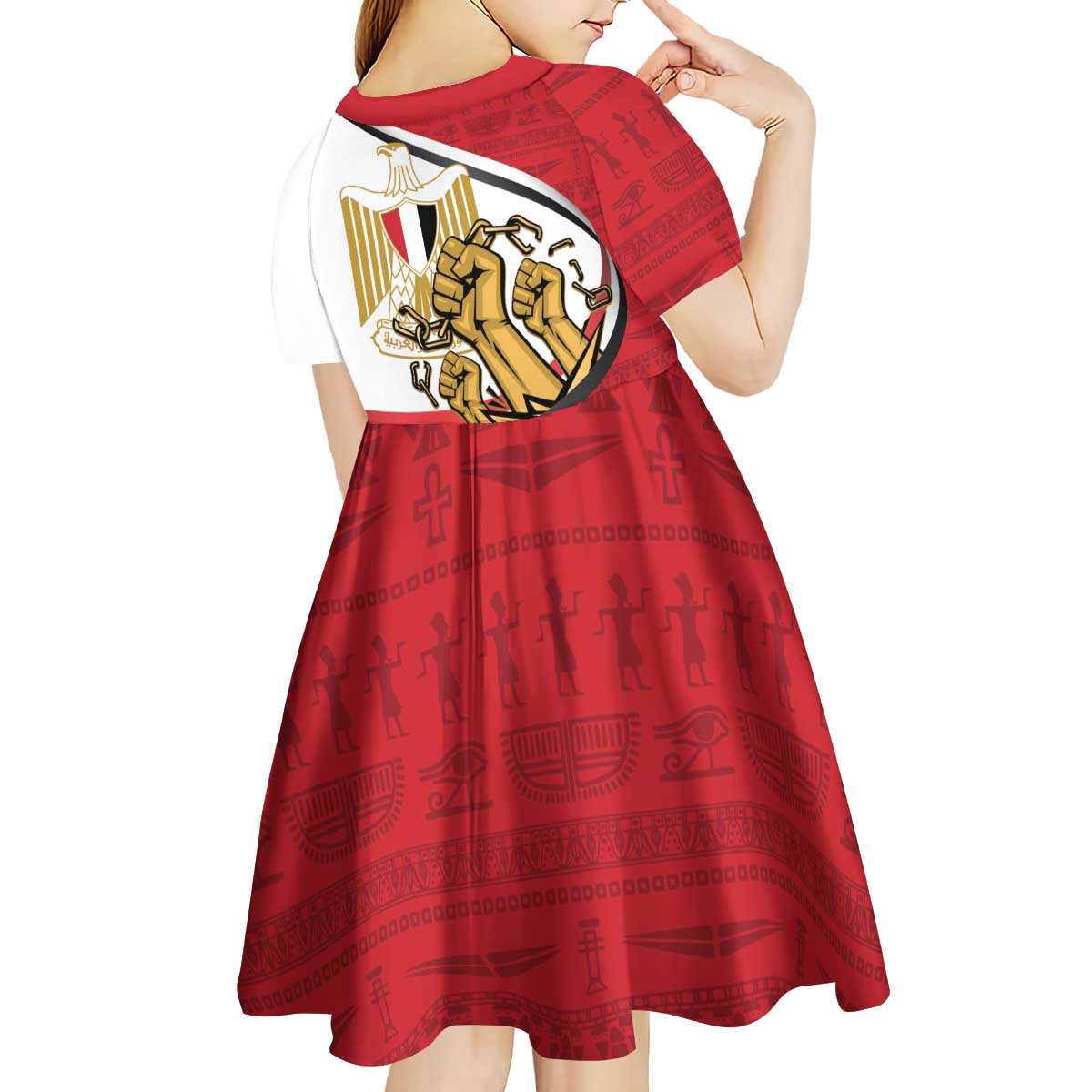 Egypt Revolution Day Kid Short Sleeve Dress Coat of Arms Egyptian Pattern