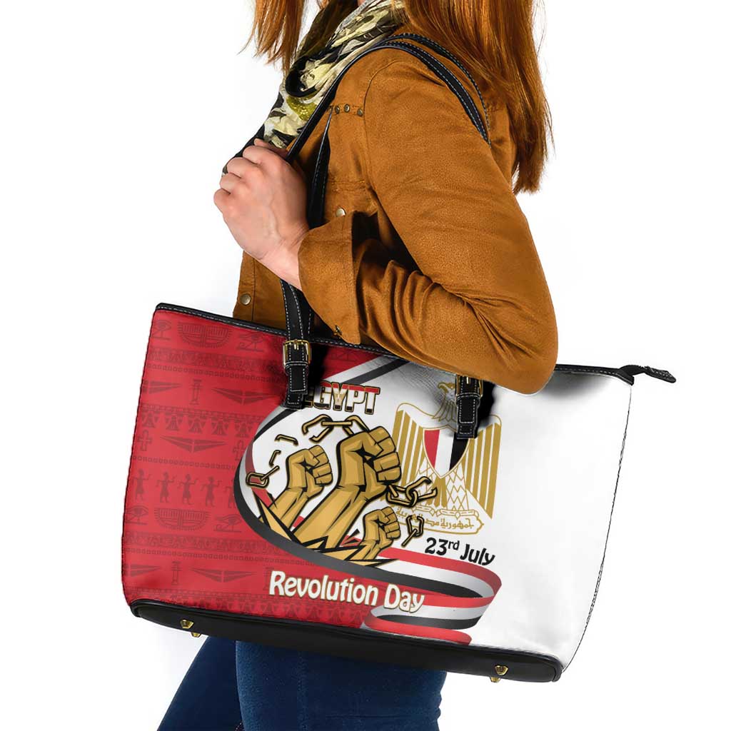 Egypt Revolution Day Leather Tote Bag Coat of Arms Egyptian Pattern