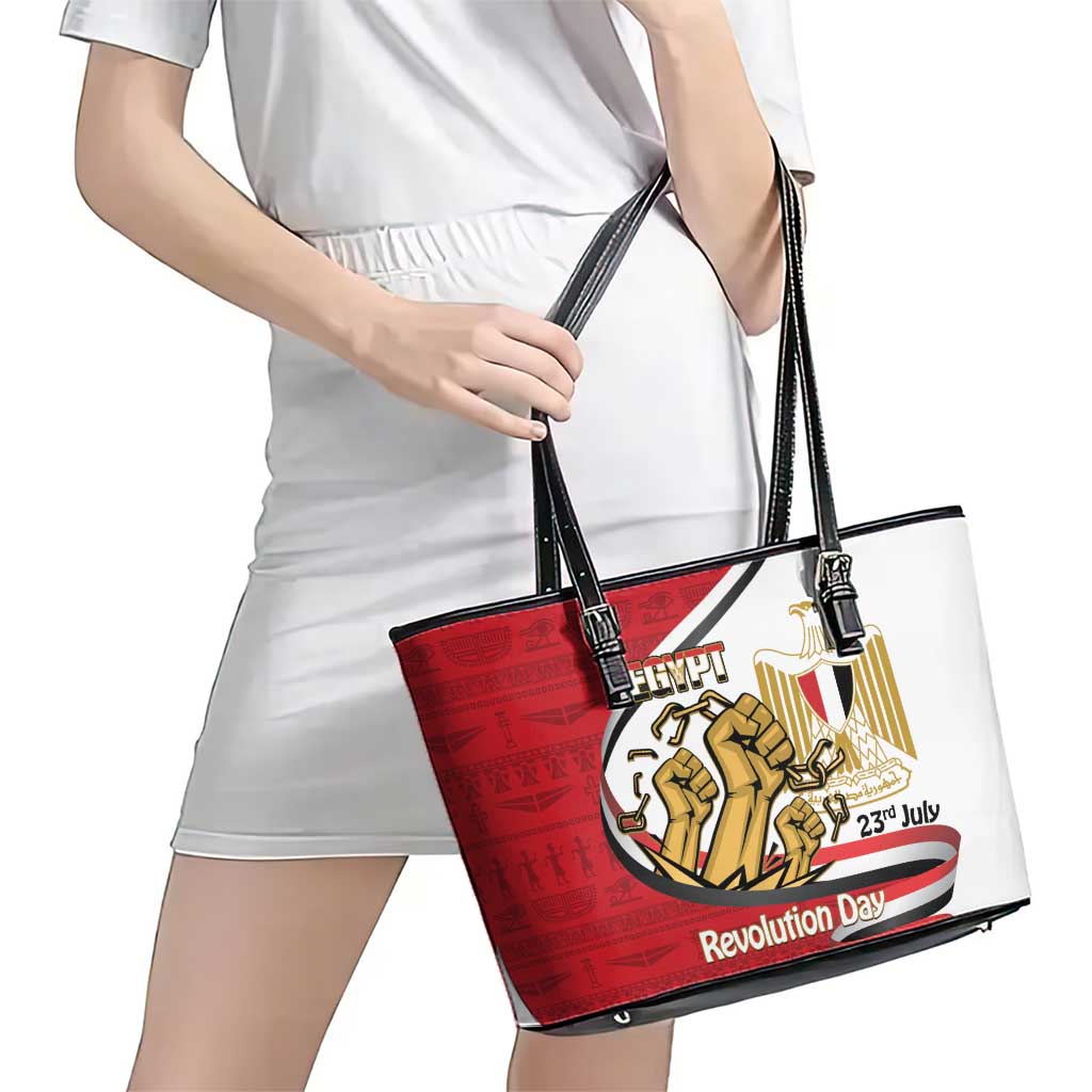 Egypt Revolution Day Leather Tote Bag Coat of Arms Egyptian Pattern