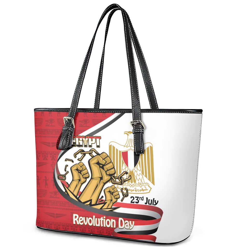 Egypt Revolution Day Leather Tote Bag Coat of Arms Egyptian Pattern
