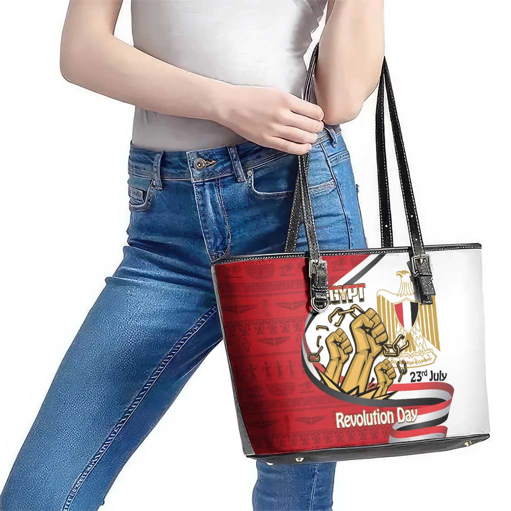 Egypt Revolution Day Leather Tote Bag Coat of Arms Egyptian Pattern