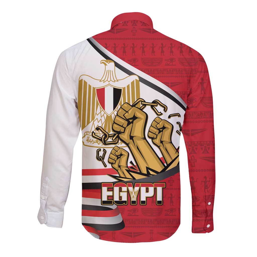 Egypt Revolution Day Long Sleeve Button Shirt Coat of Arms Egyptian Pattern