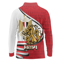 Egypt Revolution Day Long Sleeve Polo Shirt Coat of Arms Egyptian Pattern