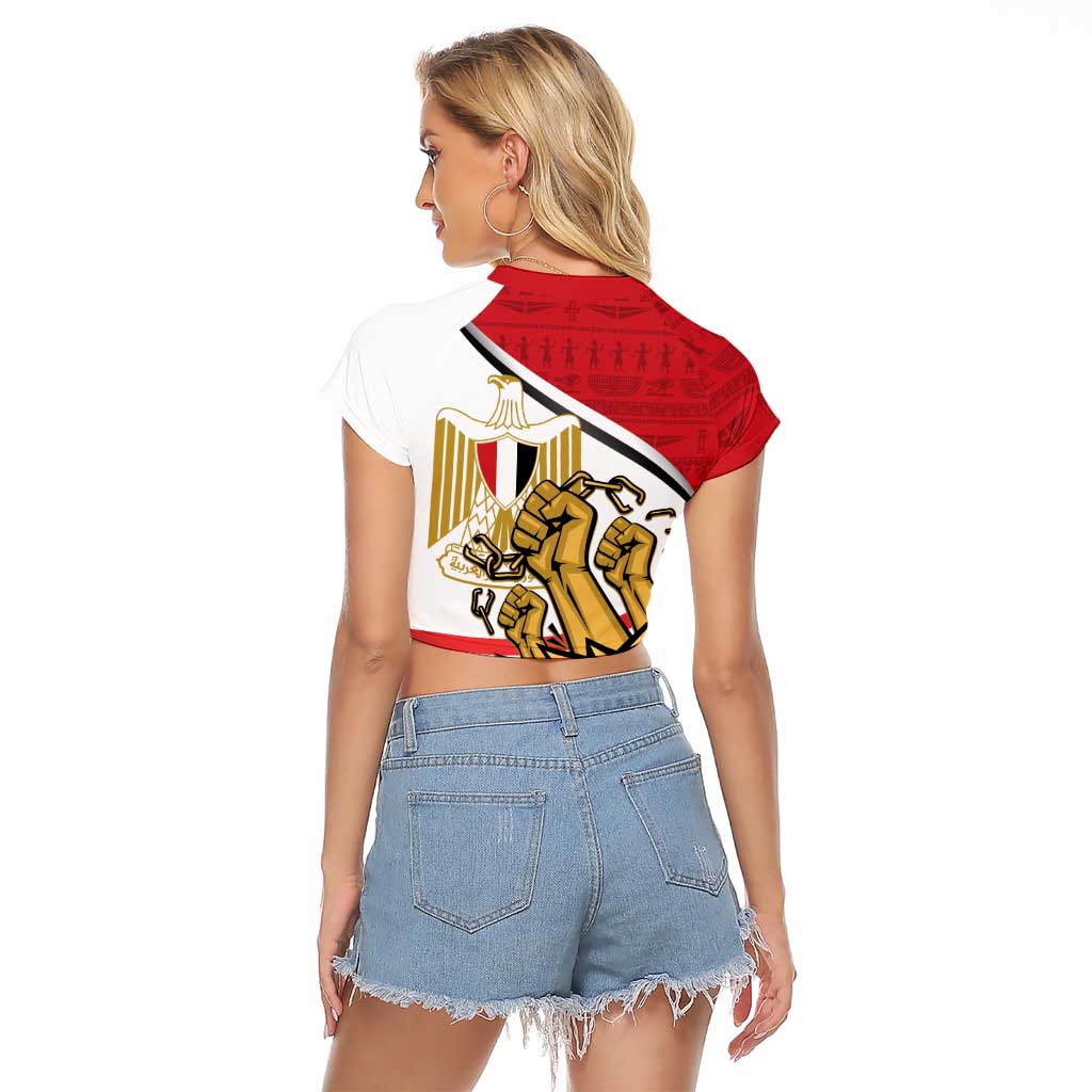 Egypt Revolution Day Raglan Cropped T Shirt Coat of Arms Egyptian Pattern